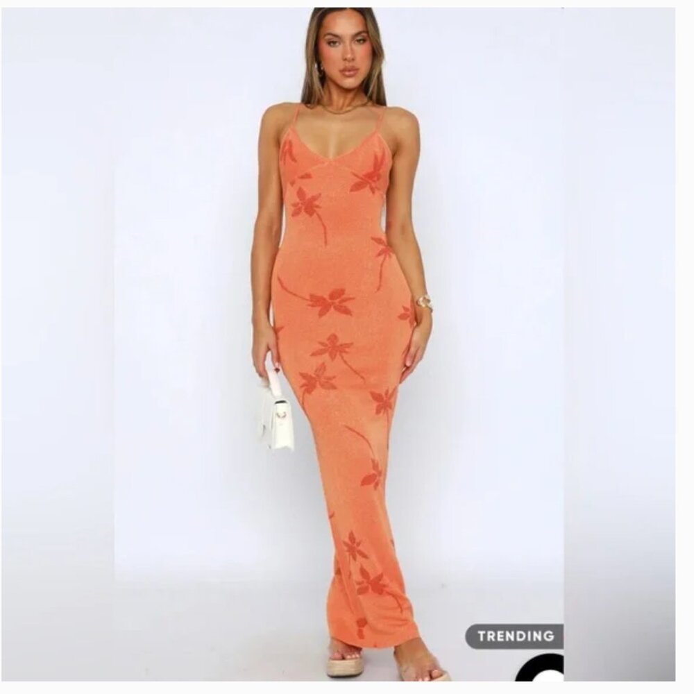 White Fox Boutique Orange Floral Maxi Dress